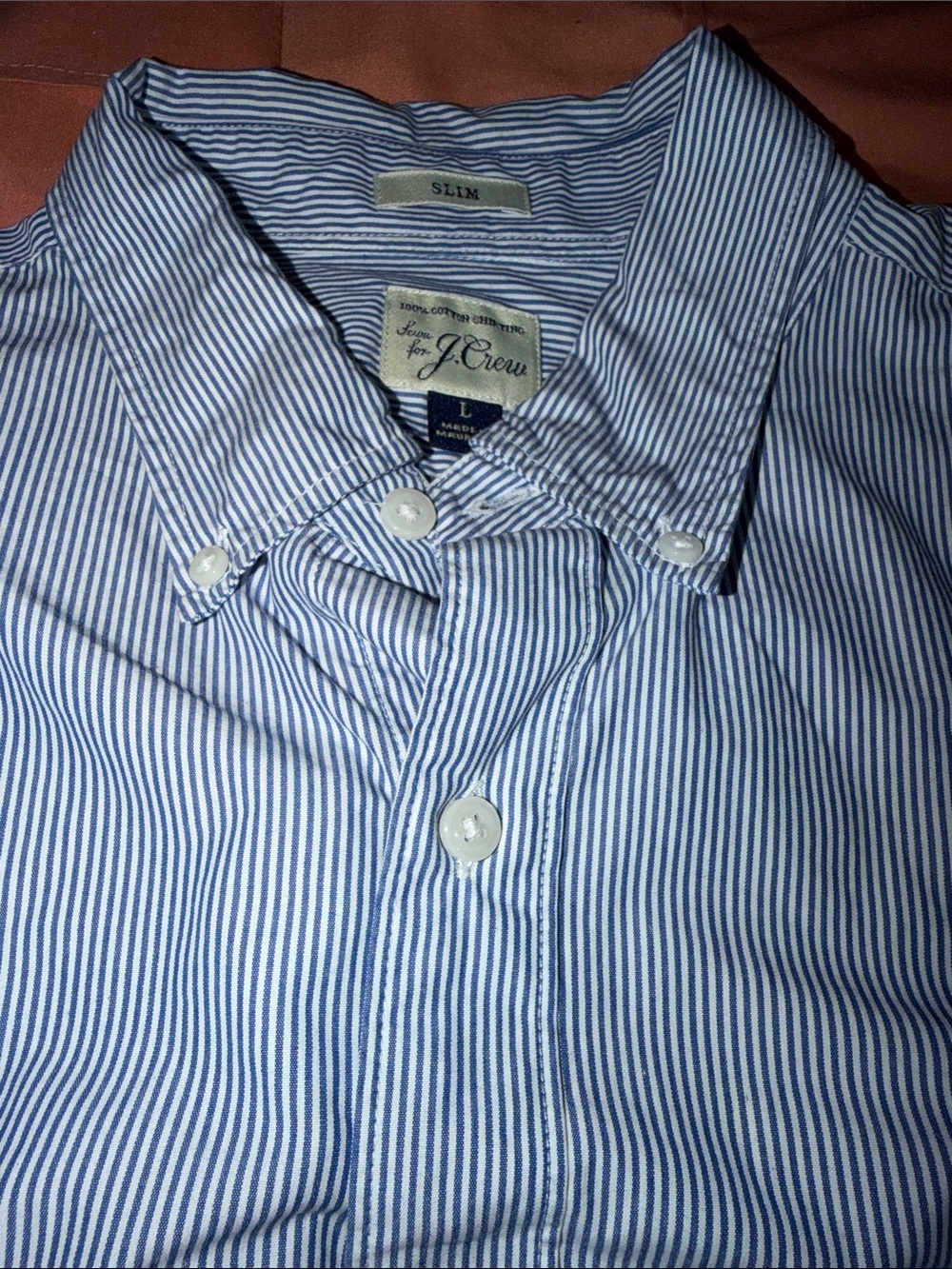 J.Crew Signature Style Blue/White Candy-Striped Button-Down -Size Large/Slim - Picture 3 of 8